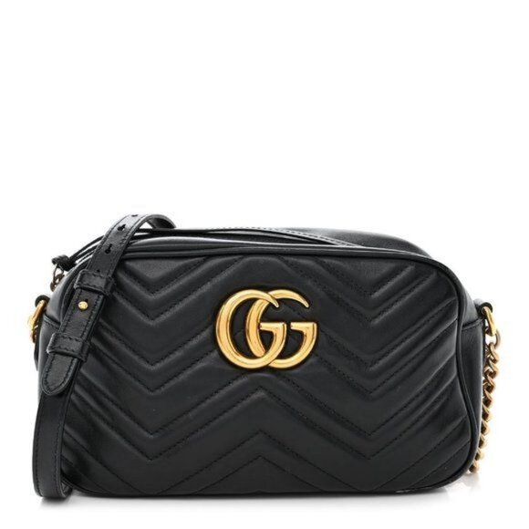 Authentic GUCCI Marmont GG Camera Bag Calfskin Crossbody Chain Shoulder Black - Picture 3 of 16